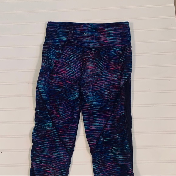 Athleta Black Stripe Midi Leggings W/Mesh Strip S - Picture 6 of 8